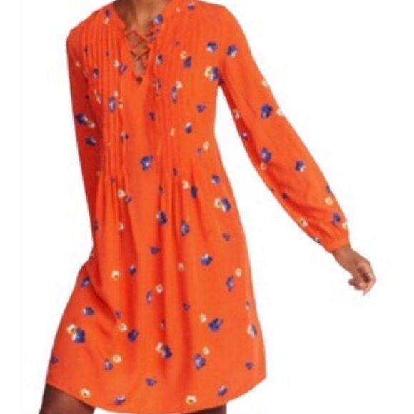 Old Navy Orange Floral Print Long Sleeve V Neck L - Picture 4 of 7